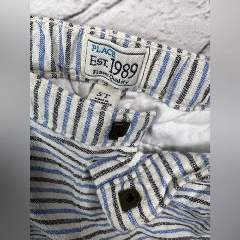 Children's place blue white striped linen cotton blend boy shorts 5t‎